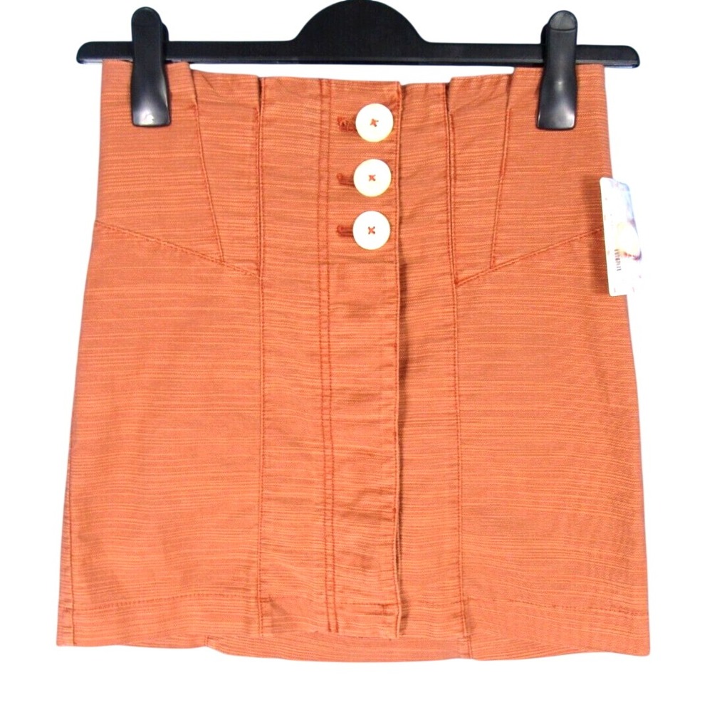 NWT FREE PEOPLE Every Minute Every Hour TERRACOTTA Textured Skirt BUTTON UP sz 4
